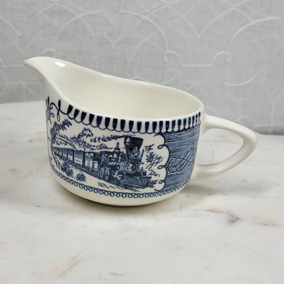 Vintage Royal China Currier & Ives Ironstone Scene Sugar Creamer Blue Steamboat - Picture 6 of 16